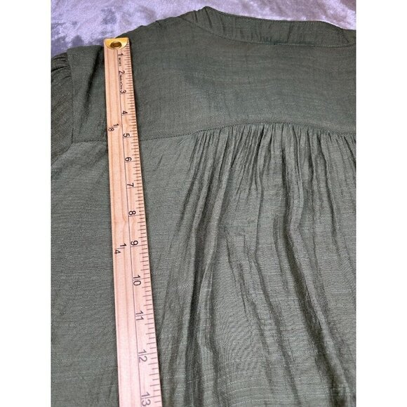 Cocomo Top 3X Green Pintuck Pleat Tie Front 3/4 Roll Tab Lightweight Plus Casual - Picture 5 of 7